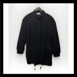 Fleet Street Wool & Suede Black 80s Jacket ~ Shoulder Pads~ Pockets~ Cinch